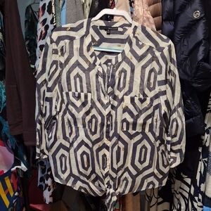 Harve Benard Navy and White Geometric Blouse